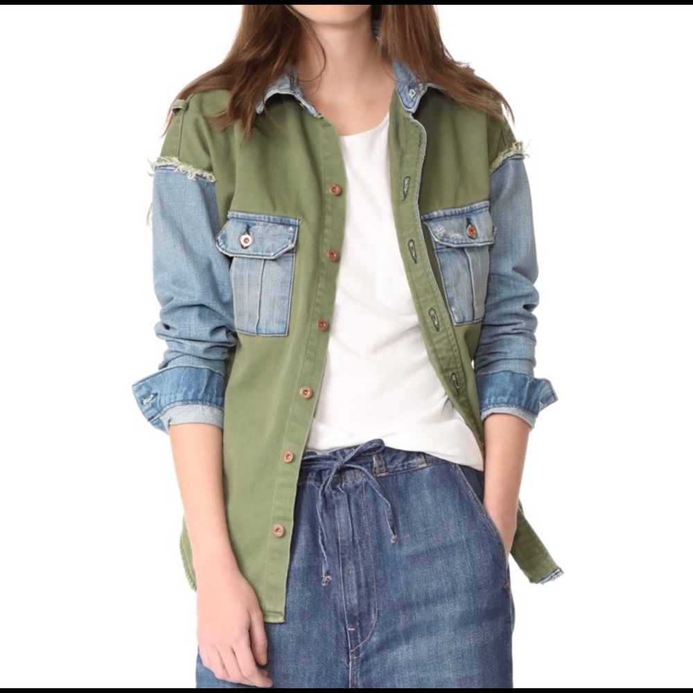SOLD! NSF Olive Green and Blue Denim Shirt XS